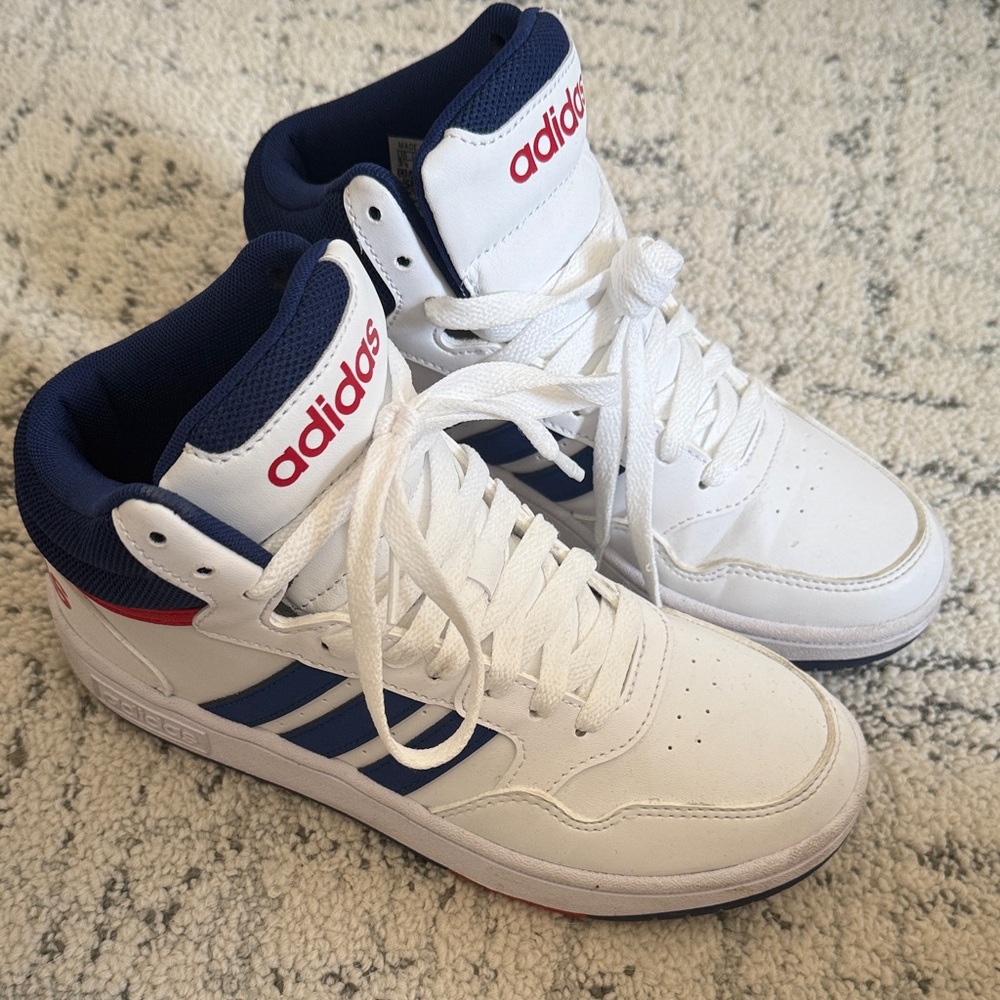 Adidas White Sneakers with Blue and Red Accents Boys